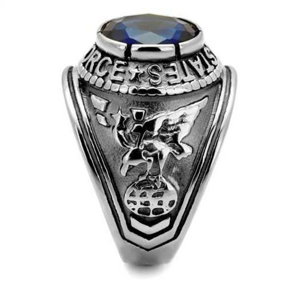 United States U.S. Air Force Ring - USAF Military Rings Silver Blue Stone - Picture 3 of 8